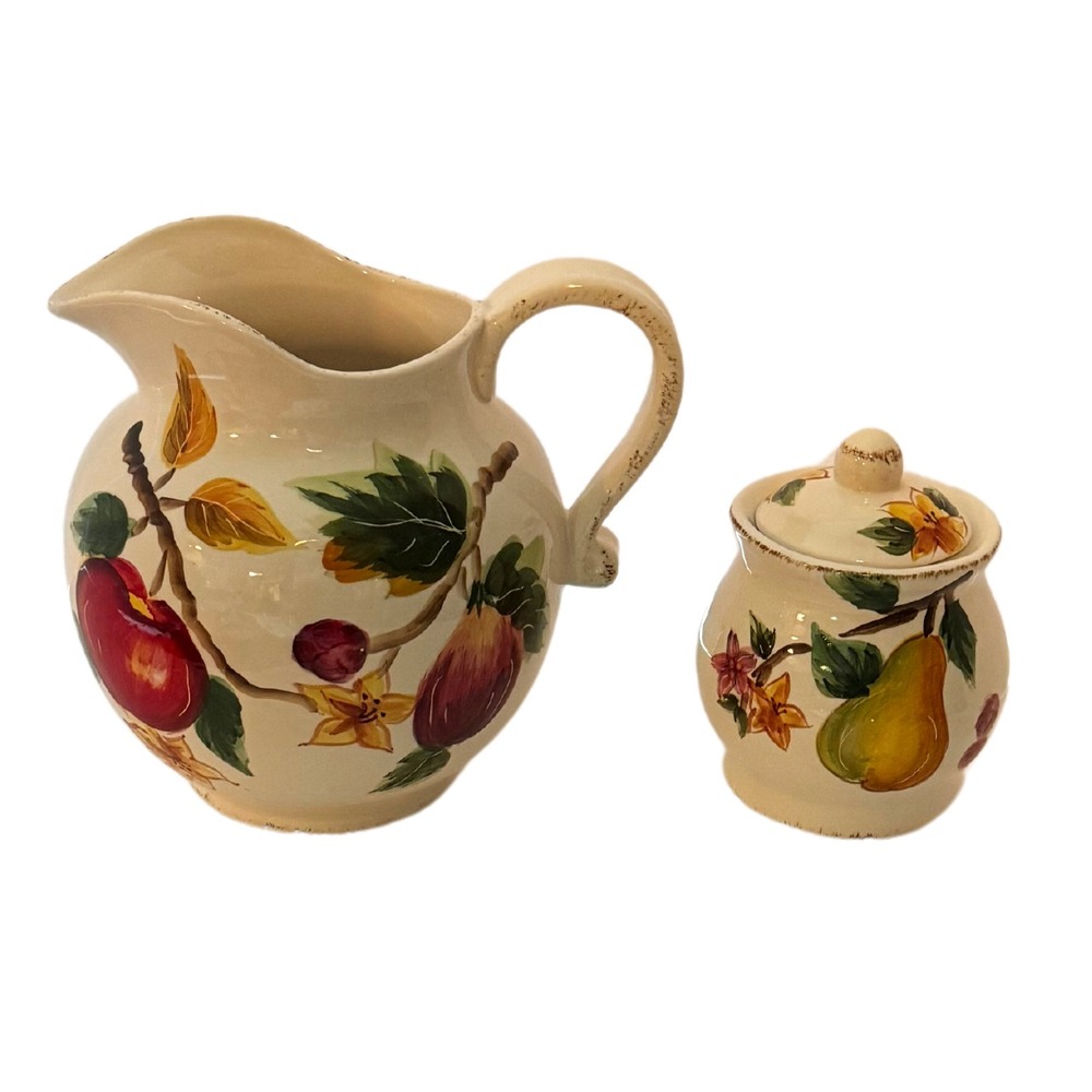 Maxcera Harvest Fruits Pitcher and‎ Sugar Bowl Set – Vibrant Fruit Design